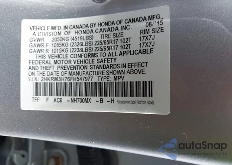 2015 Honda Cr-V Ex-L from USA, damaged, VIN 2HKRM3H76FH547977